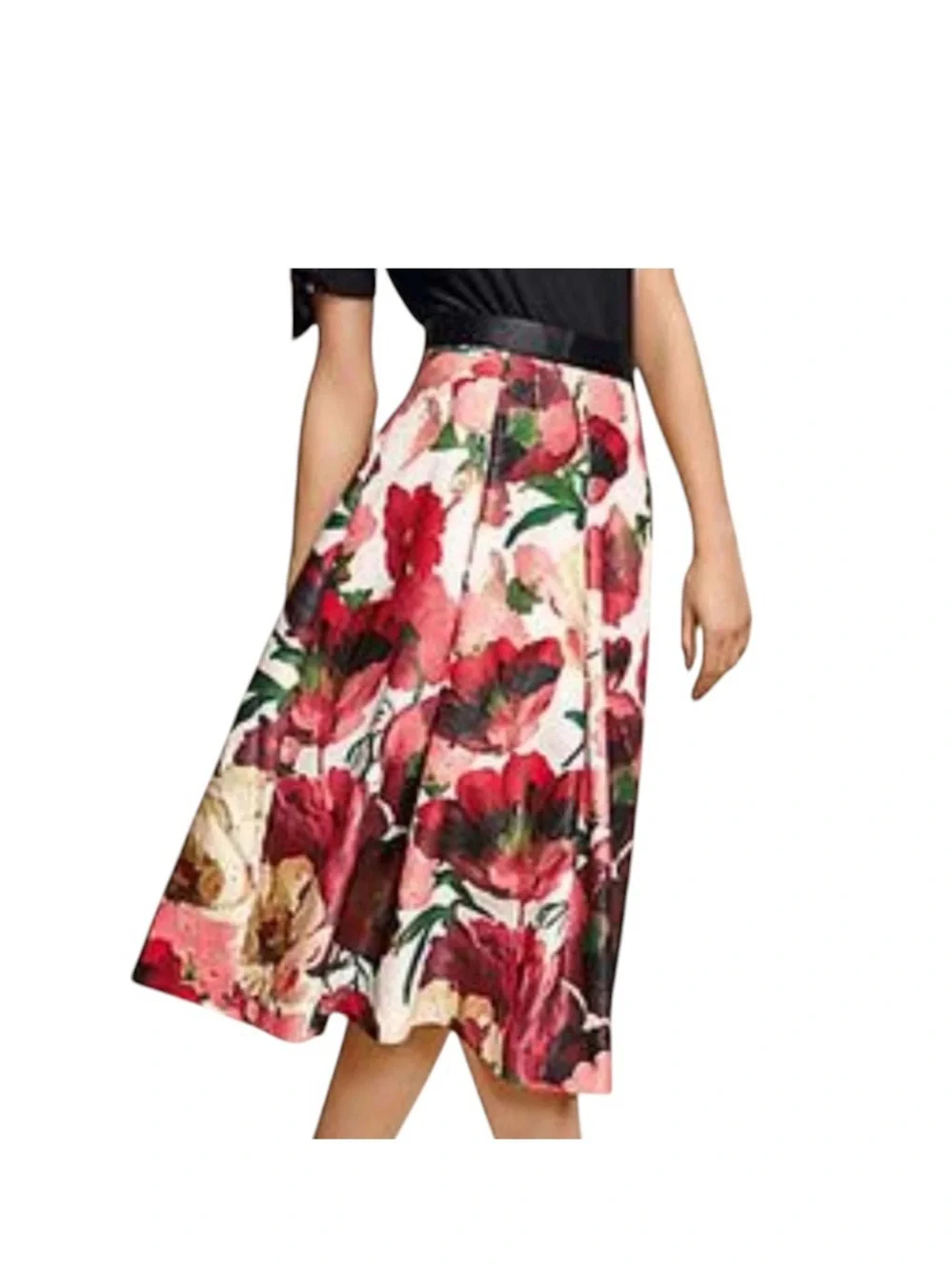 White House Black Market pleated poppy floral midi skirt